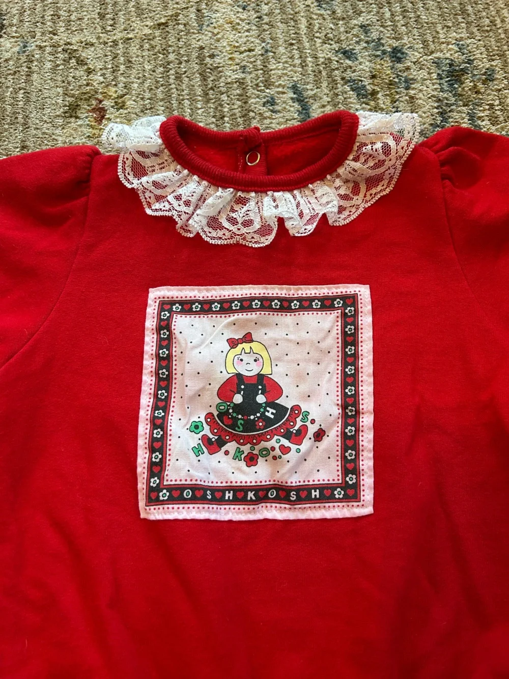 Vintage OshKosh B'gosh Red Girls Sweatshirt with Lace Collar